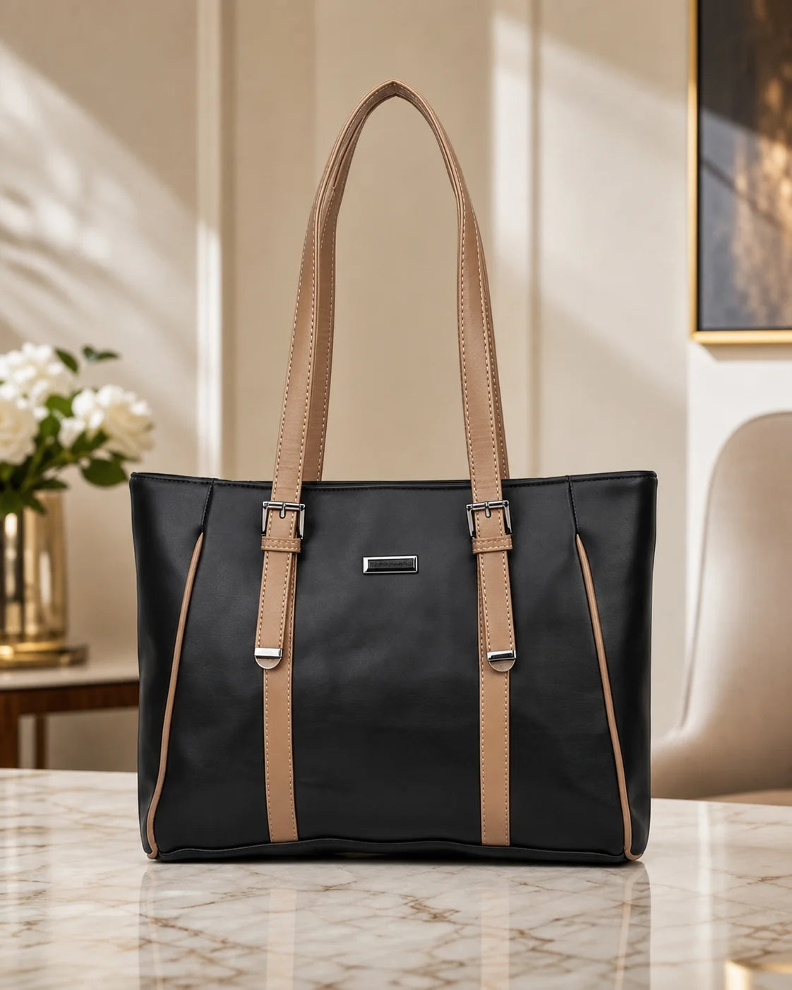 Minimal Dual-Tone Black Tote Bag