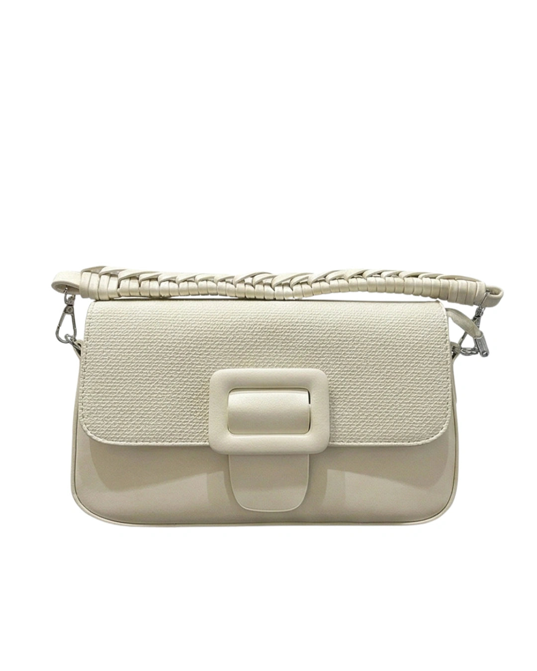 Off-white chic crossbody bag for women and stylish sling bag with front buckle

