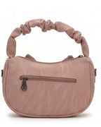 Pink handbag with a knotted handle on a white background