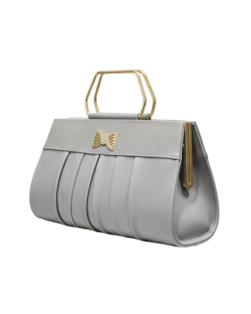 Party Wear Handbags Silver Gray Pleated Lora Halle
