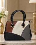 Patchwork Color-Blocked Satchel - Black & Brown