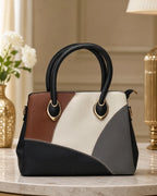 Patchwork Color-Blocked Satchel - Black & Brown