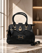 Pleated Charm Satchel Bag - Black