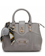 Gray handbag with decorative elements on a white background