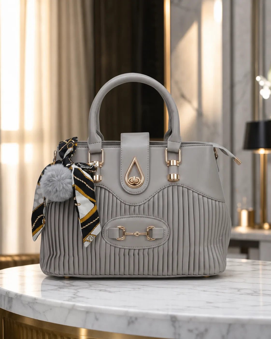 Pleated Charm Satchel Bag - 