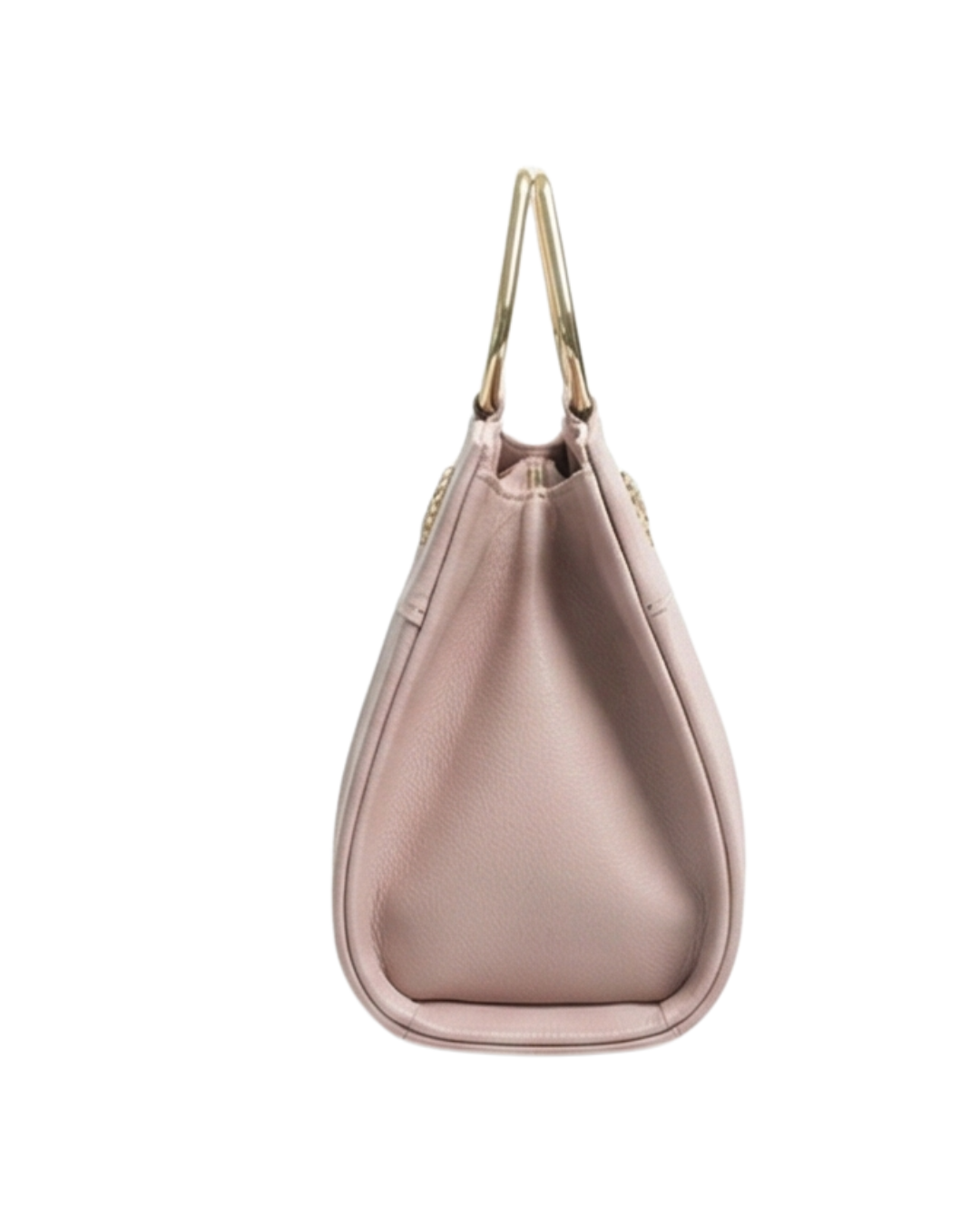 Pink handbag with gold handle on a white background