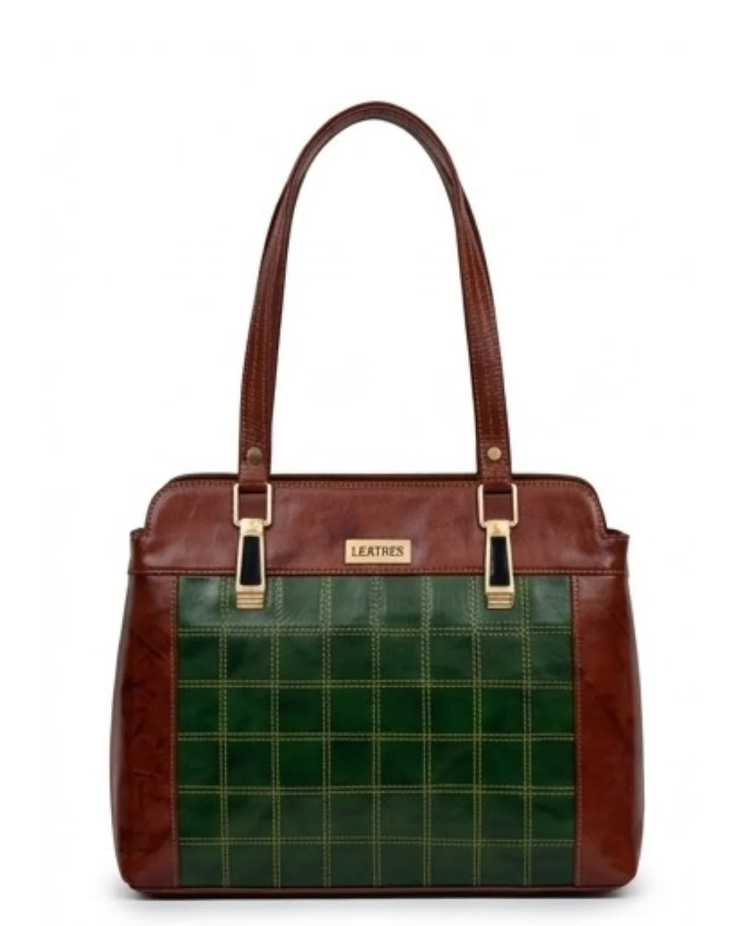 Sophisticated dual-tone checkered genuine leather tote bag for working professionals-1
