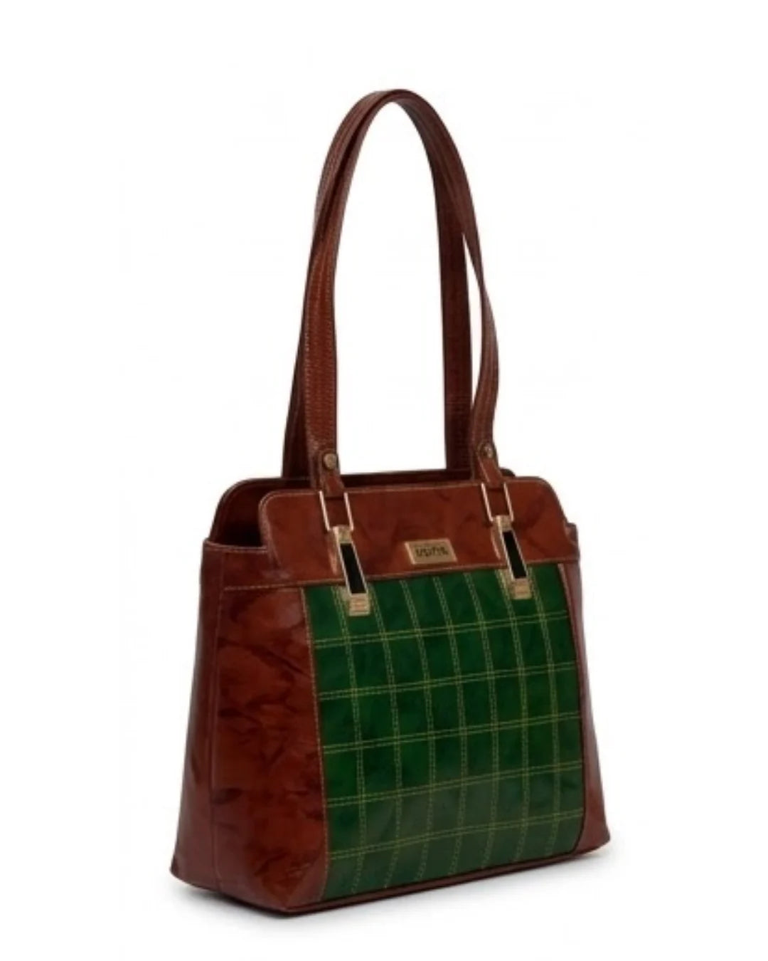 Sophisticated dual-tone checkered genuine leather tote bag for working professionals-2
