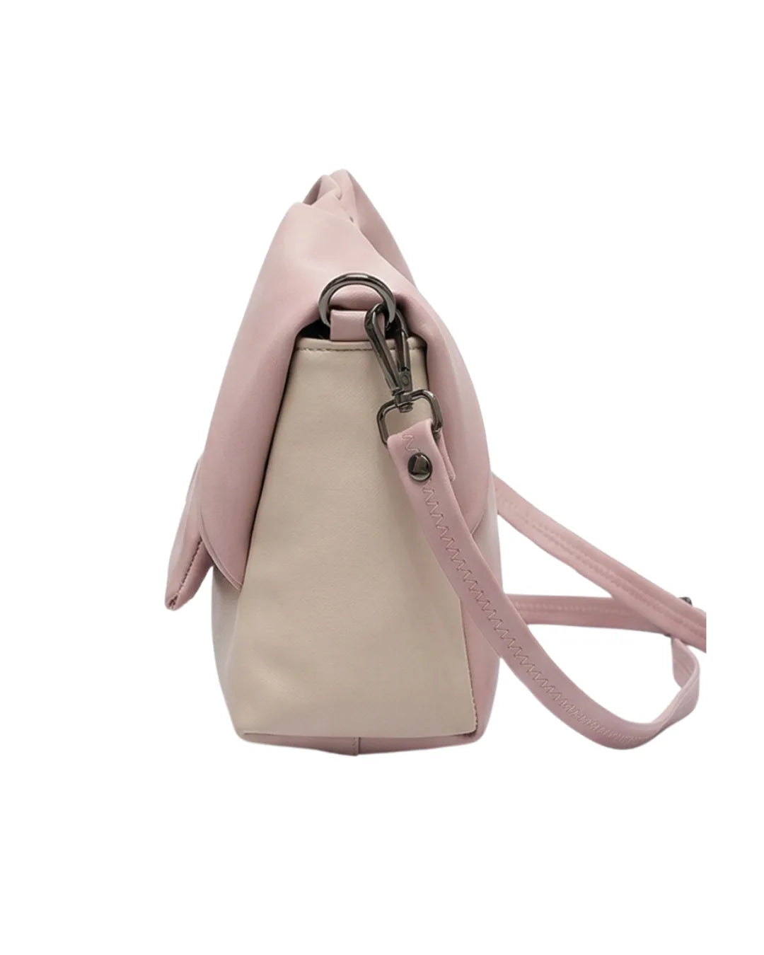 Stylish pink and beige sling bag for women and modern purse with fold design

