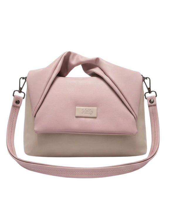 Stylish pink and beige sling bag for women and modern purse with fold design
