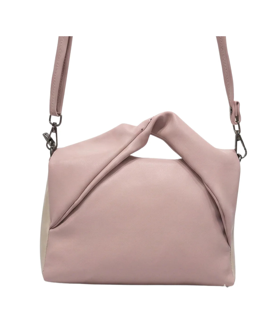 Stylish pink and beige sling bag for women and modern purse with fold design
