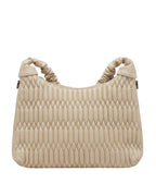 Trendy off-white quilted shoulder bag with scrunchie handle
